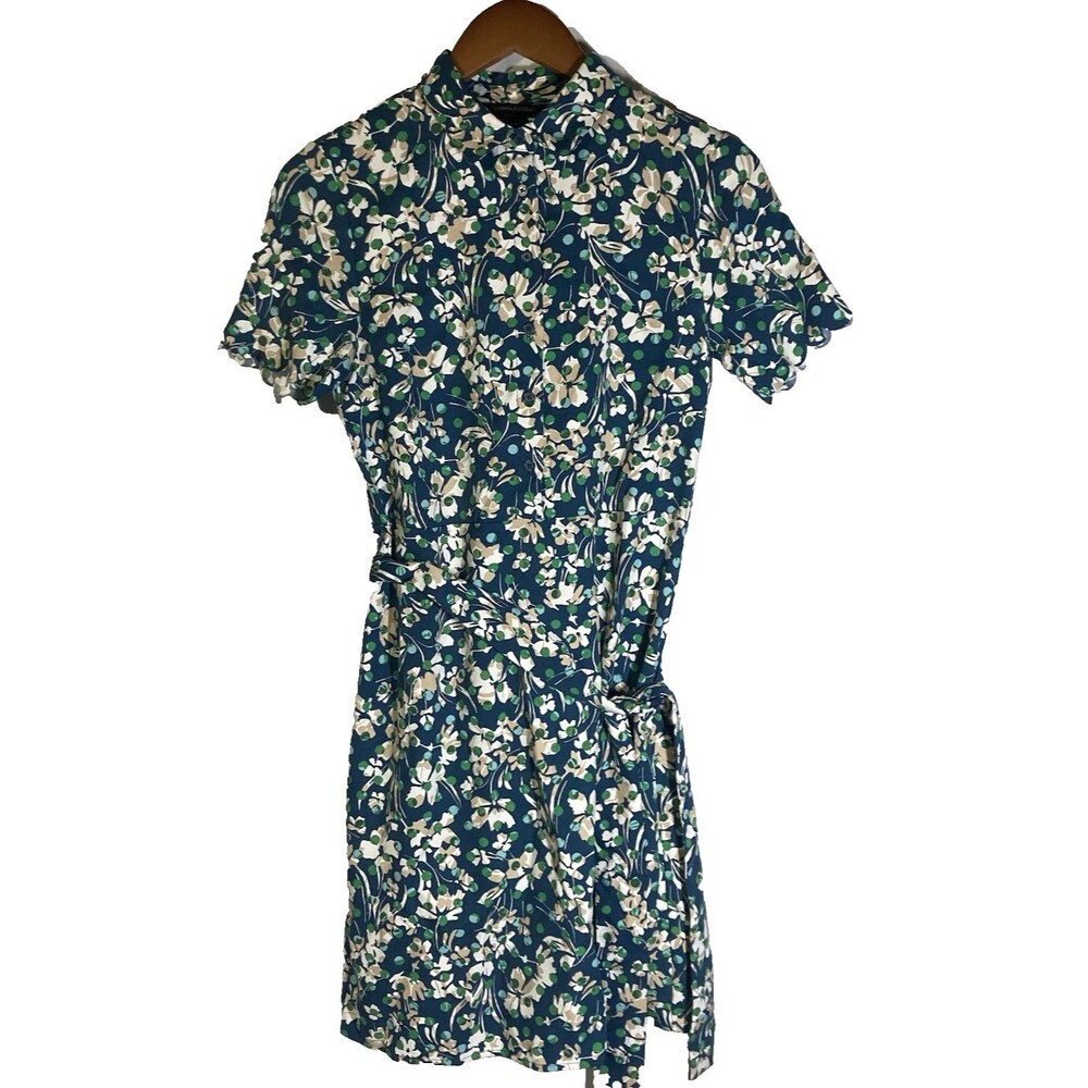 BANANA REPUBLIC multicolor floral collared scalloped sleeve belted shift dress 0
